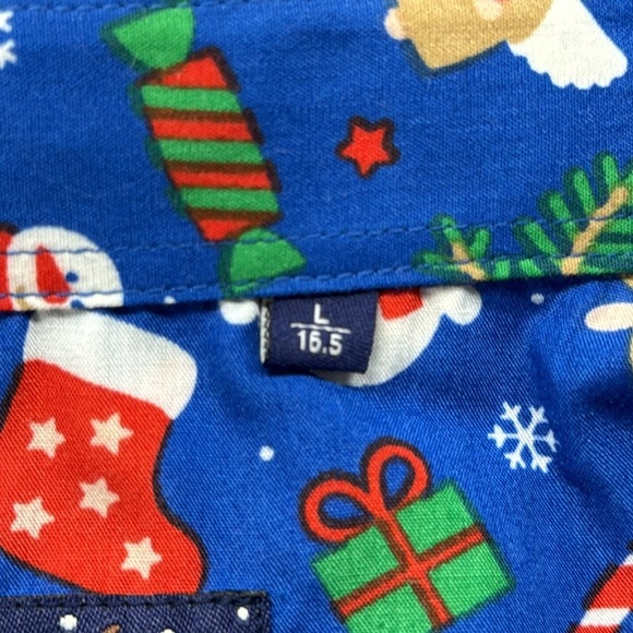 Simon Banks NWT Blue Christmas Print Holiday Long Sleeve Button Down Shirt - Picture 6 of 8